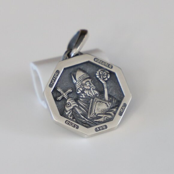 David Yurman Men's Sterling Silver 21mm St Saint Patrick Pendant Amulet - Picture 1 of 6